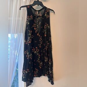 Free People Black Midi Dress with Red Floral Print
